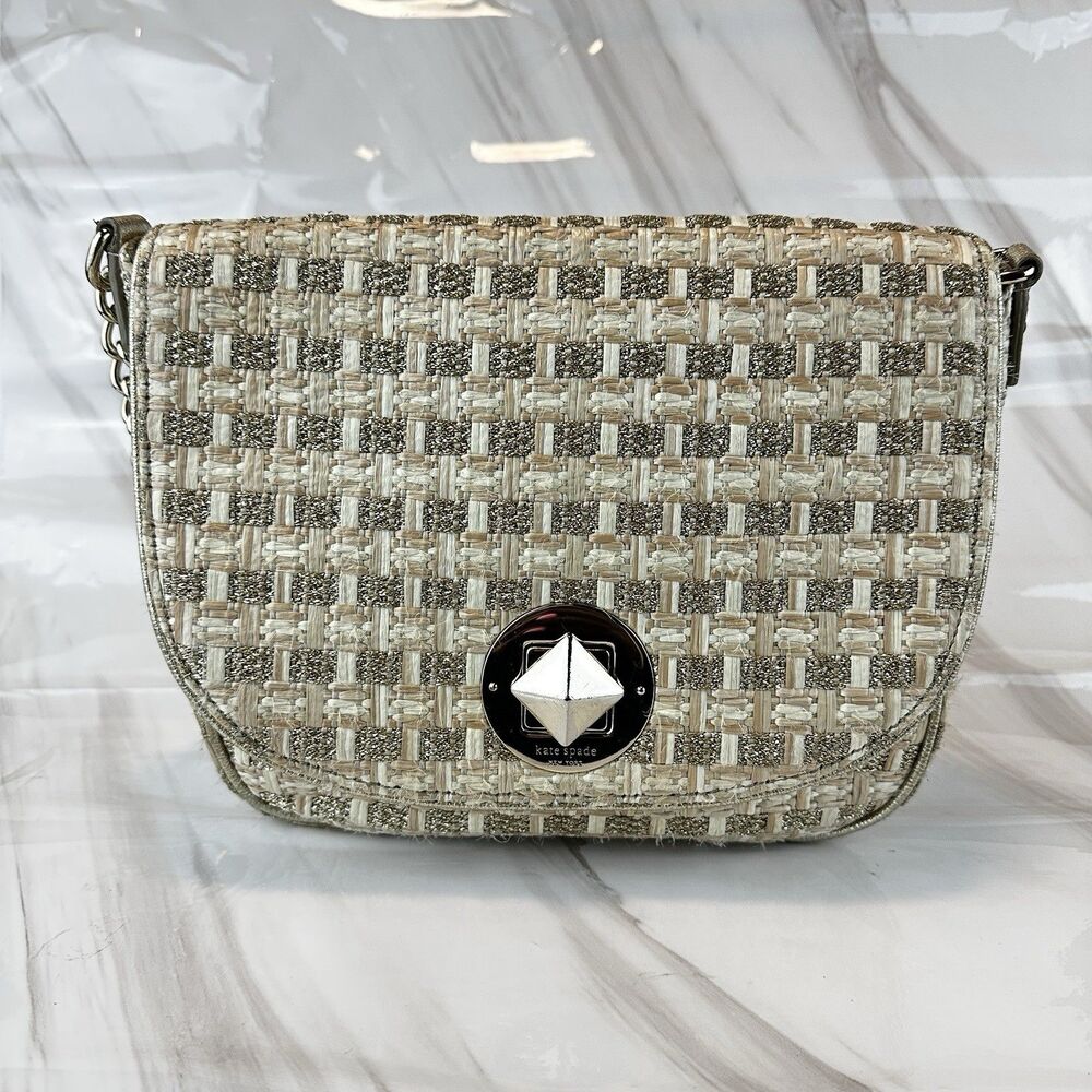 Kate Spade New York Darlington Jackie Vintage Straw Leather Woven Tan Brown Bag